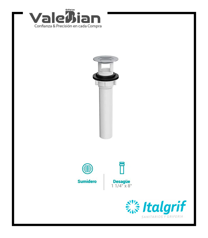 DESAGUE DE 1 1-4″ X 8 TIPO SUMIDERO ITALGRIF
