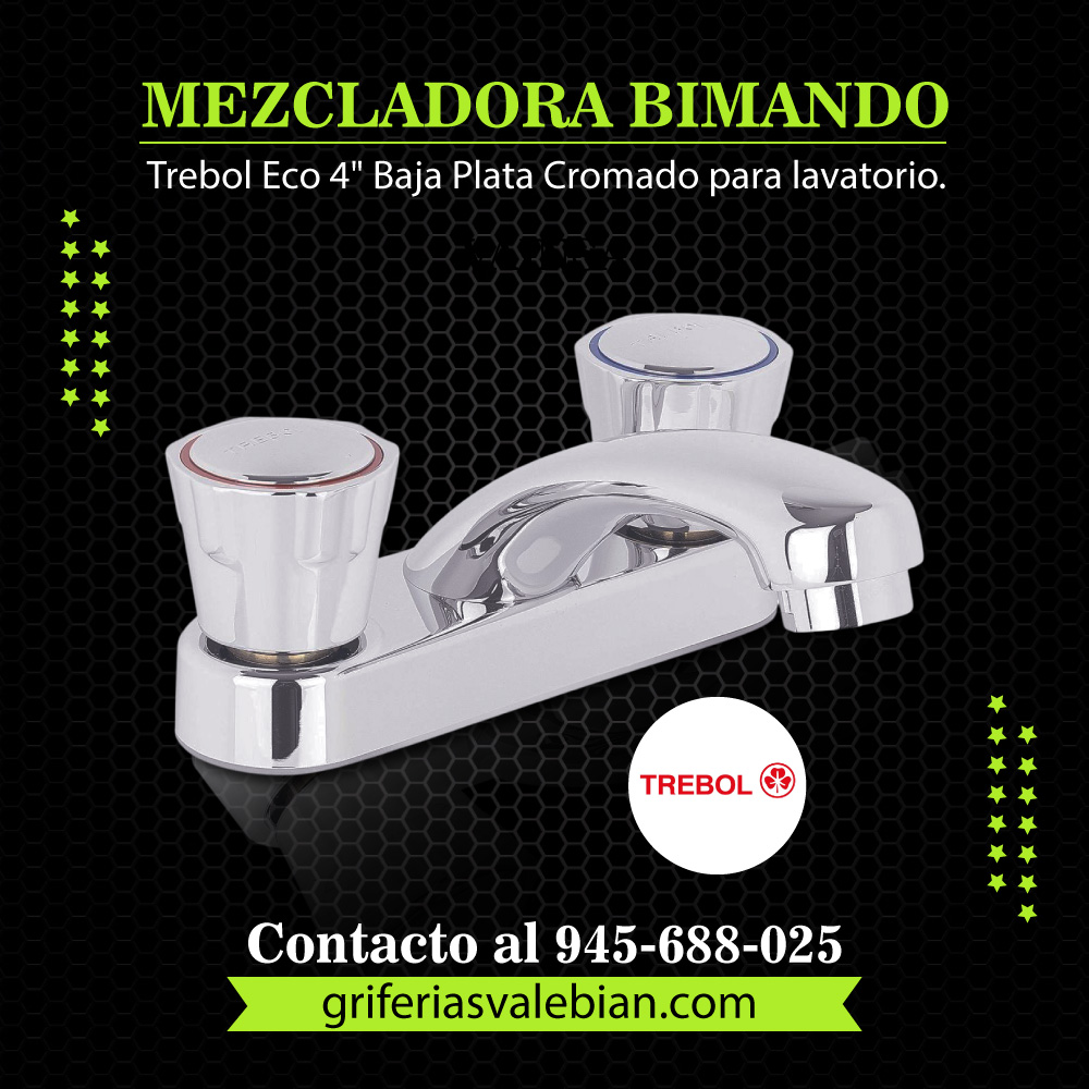 Mezcladora para Lavatorio Bimando Trebol Eco 4" Baja Plata Cromado