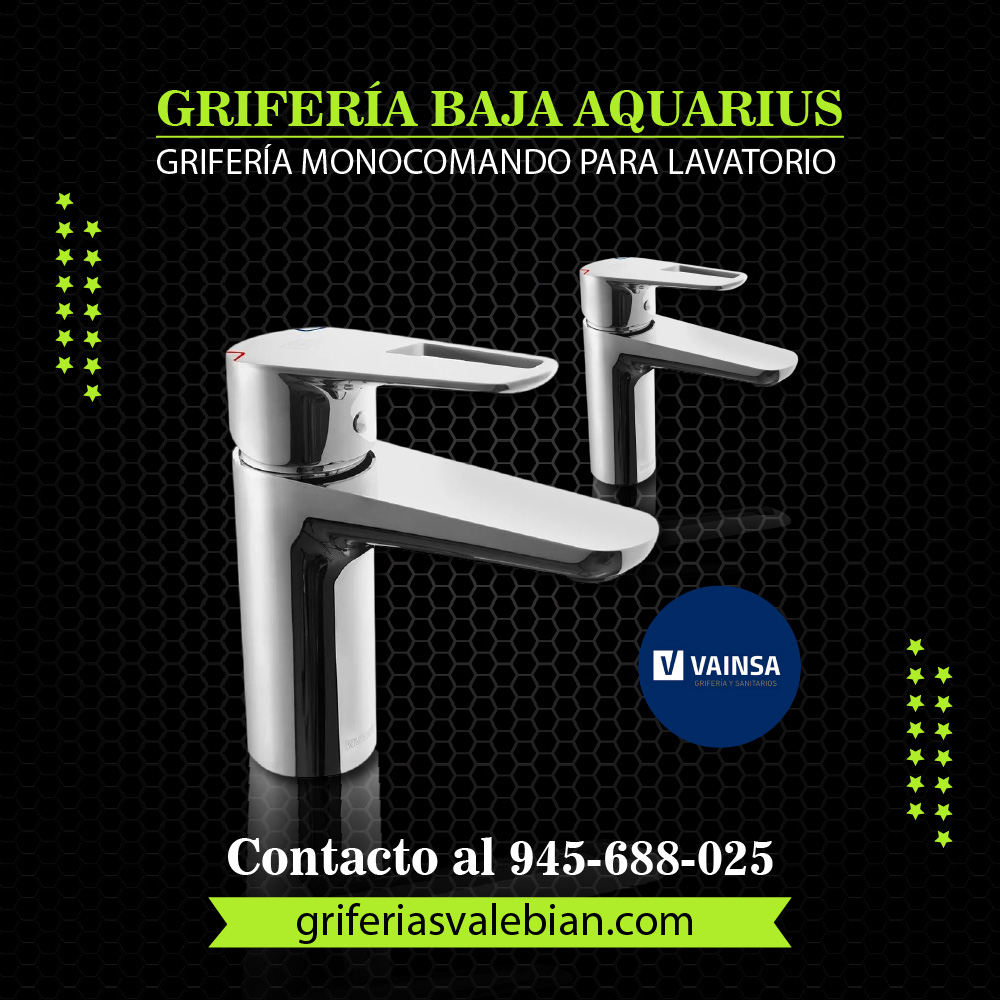 Grifería Monocomando para lavatorio baja aquarius Vainsa