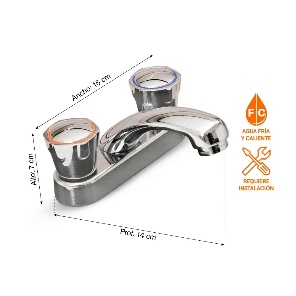 Mezcladora para Lavatorio Bimando Trebol Eco 4" Baja Plata Cromado