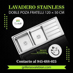 Lavadero Stainless Doble Poza Fratelli 120 × 50 cm